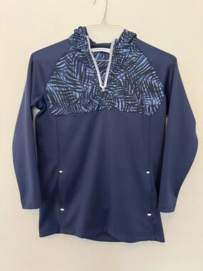 Peter Millar Hyperlight Weld Hybrid Half-Zip Hoodie youth large navy palm design